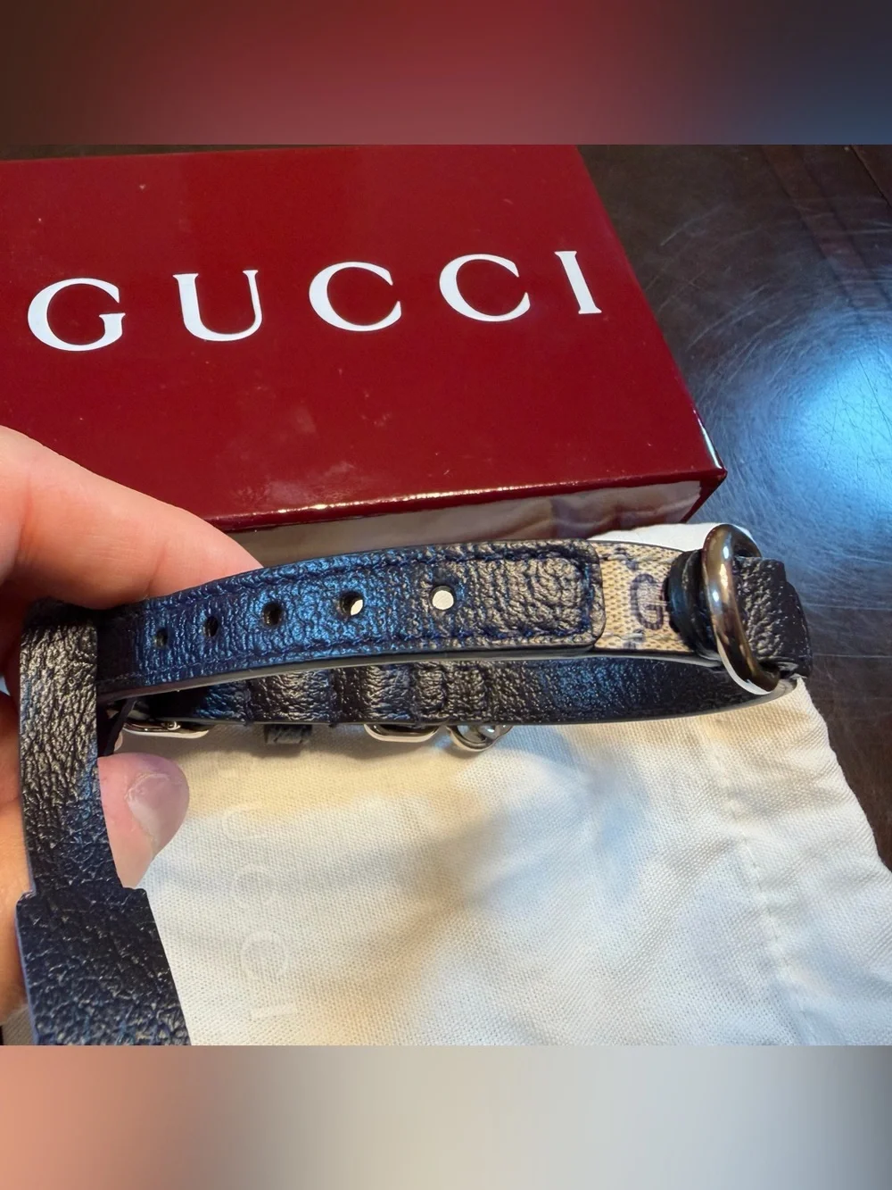 New Authentic Gucci GG Supreme Logo Pet Leather Collar Cat Dog XXS - Picture 6 of 12